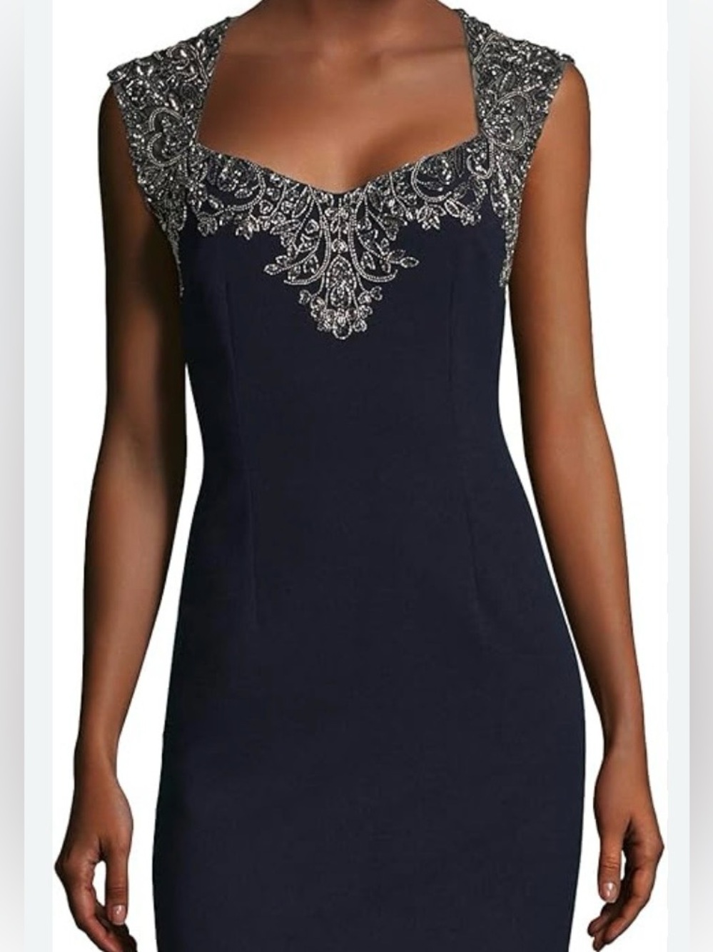 Adrianna Papell midnight blue evening gown with silver beading. Size 12